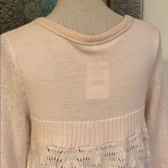 Free People Pale Blush Pink Lace & Knit Button-Up Cardigan - Picture 11 of 13